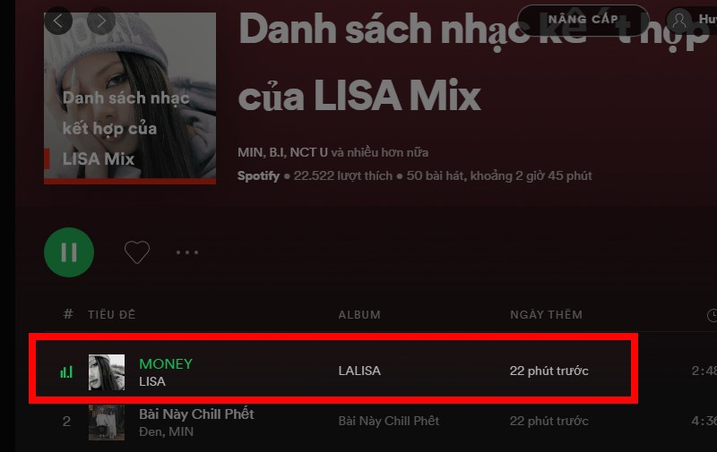 Nhấn v&agrave;o b&agrave;i h&aacute;t m&agrave; bạn muốn chọn