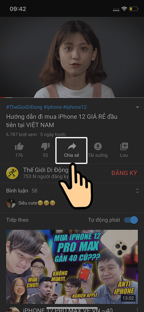 bấm vào nút Chia sẻ