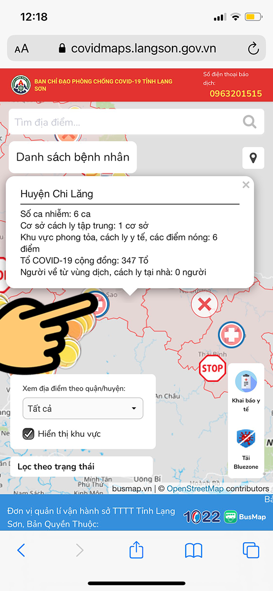 Nhấn vào từng khu vực