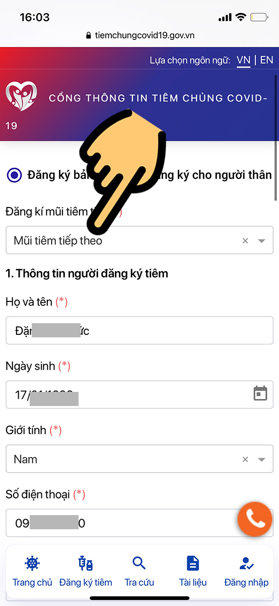 Chọn mục Mũi ti&ecirc;m tiếp theo
