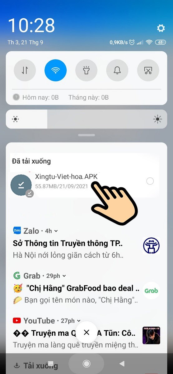 Bấm chuột chọn file APK vừa được tải về