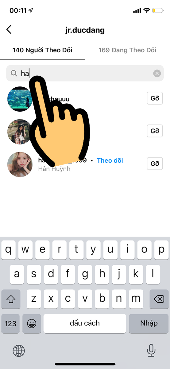 Nhập tên Instagram của người thân, bạn bè