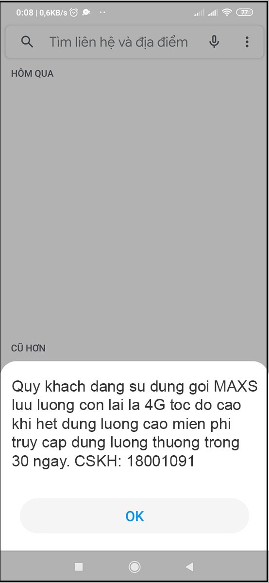 Sau khi thao tác được thực hiện thành công, hệ thống sẽ gửi lại thông báo dung lượng còn lại