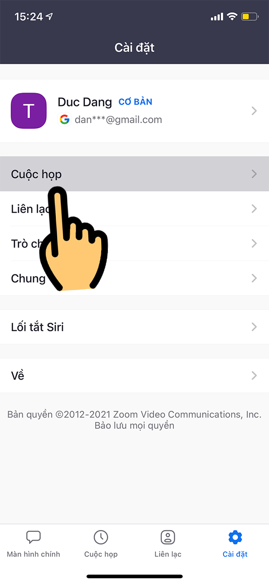 Chọn mục Cuộc họp