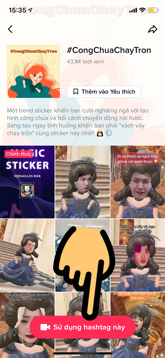 Nhấn d&ograve;ng chữ Sử dụng hashtag n&agrave;y