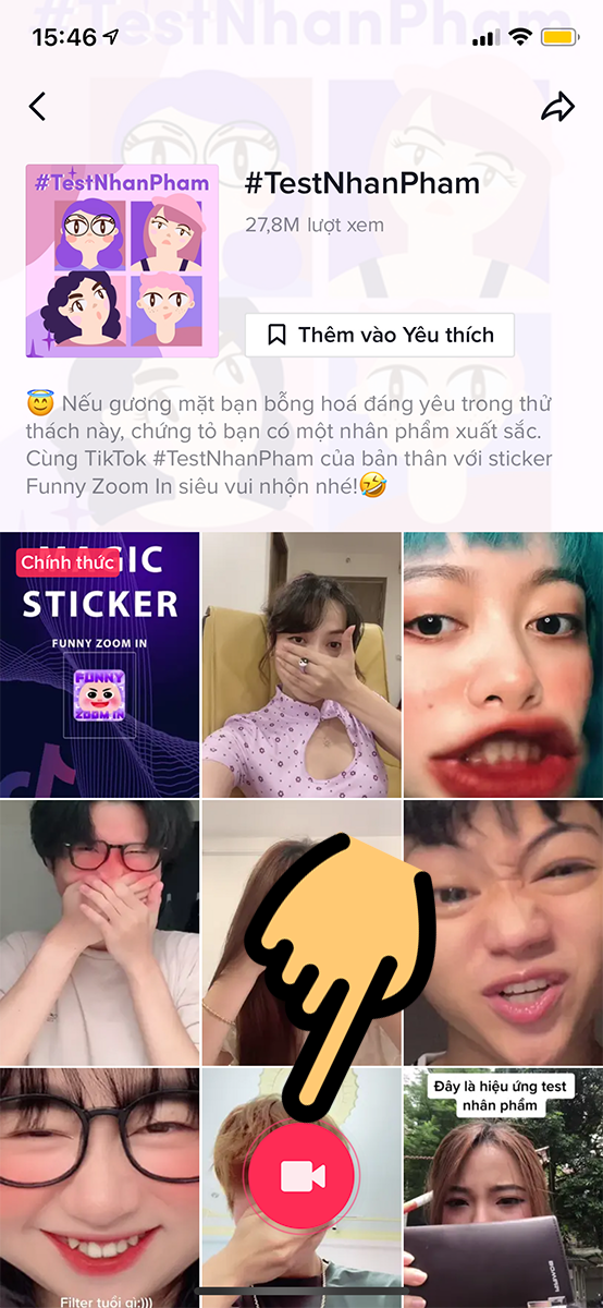 Nhấn nút đỏ hình máy quay