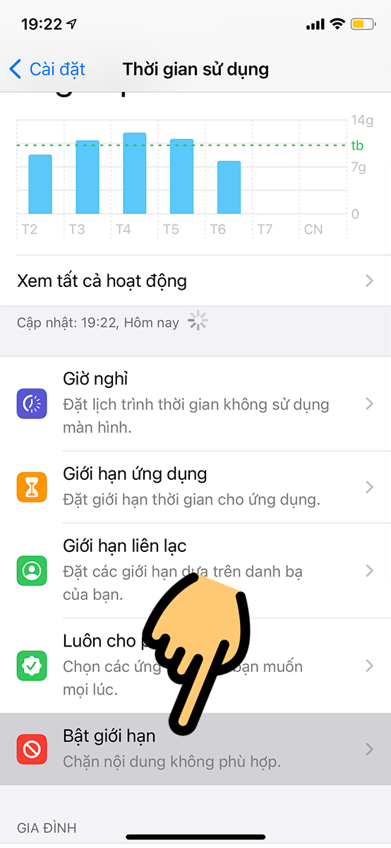 Kéo xuống chọn Bật giới hạn