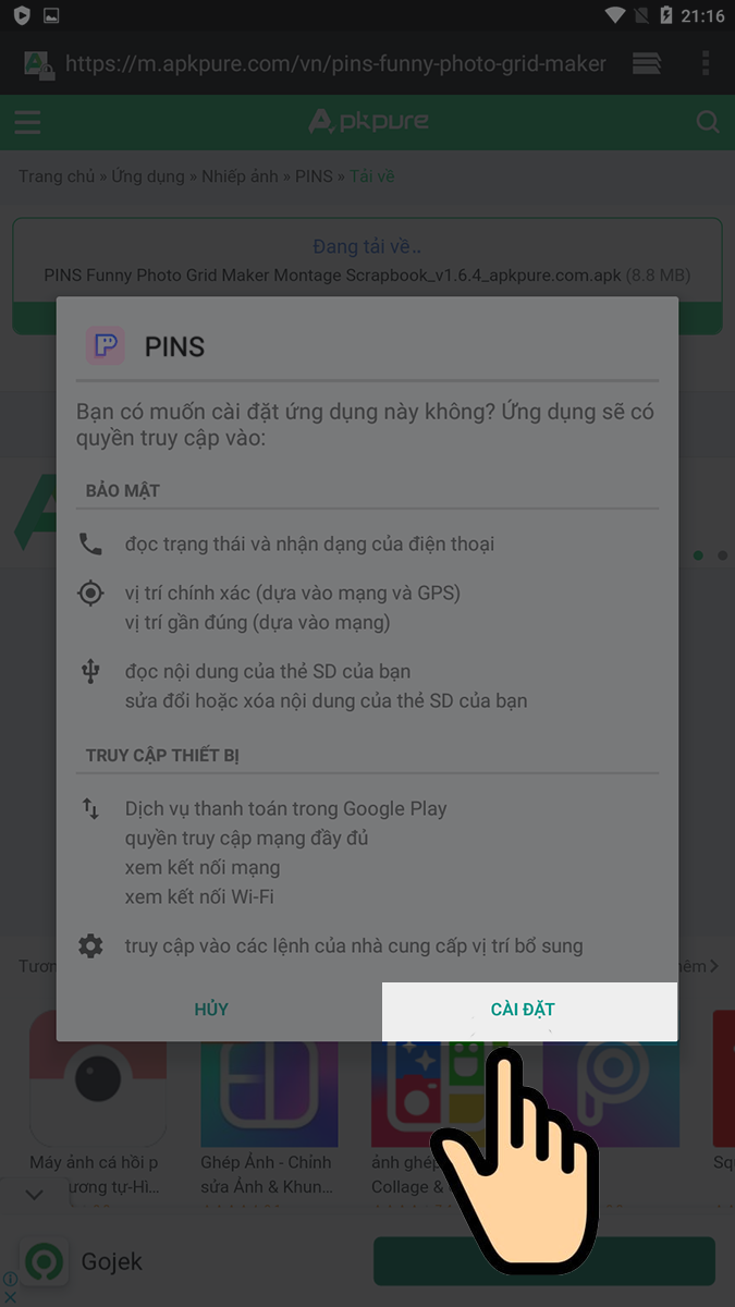 chọn mục C&agrave;i đặt