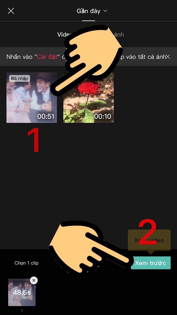 Chọn video và nhấn nút Xem trước Chọn video và nhấn nút Xem trước