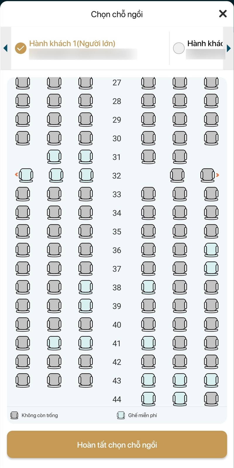 Chọn chỗ ngồi trên tàu bay