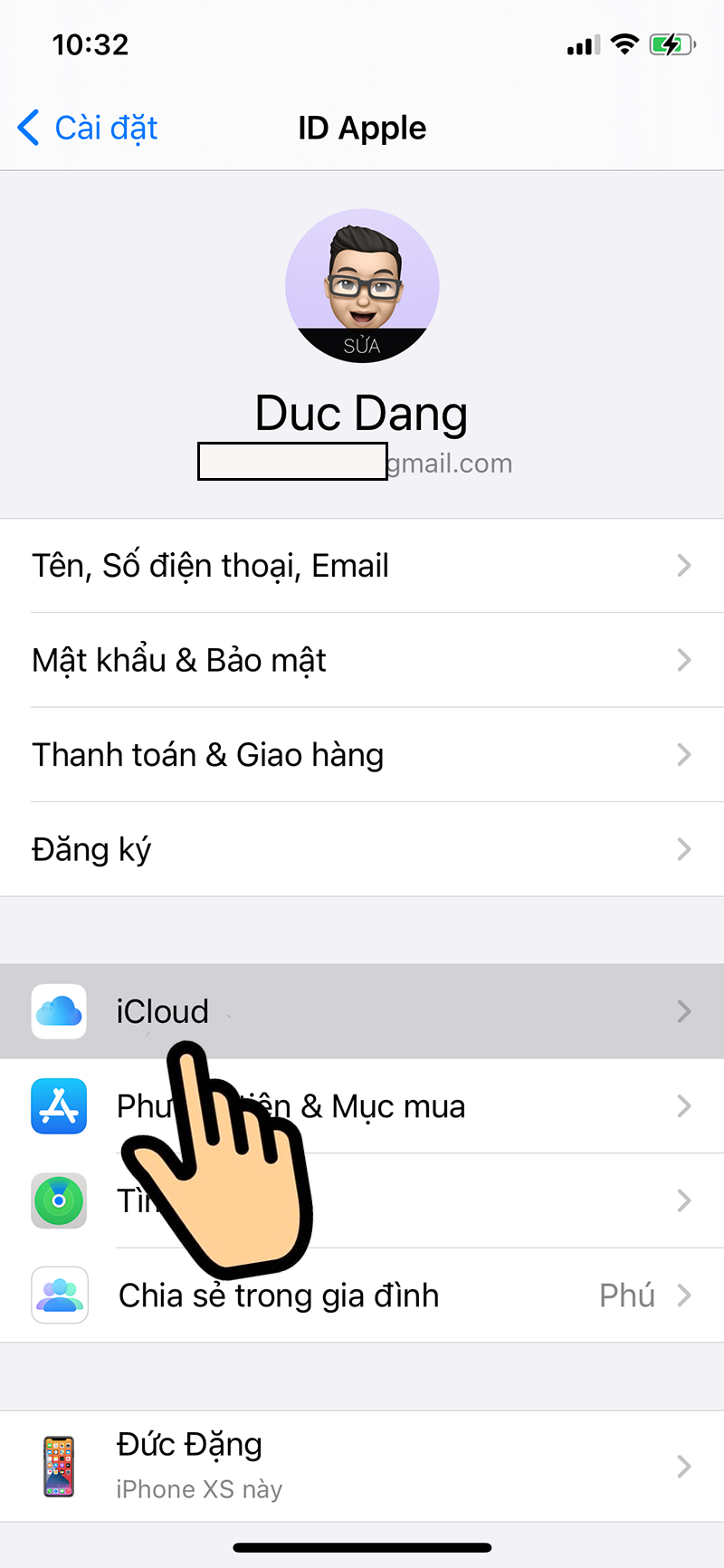Chọn iCloud.