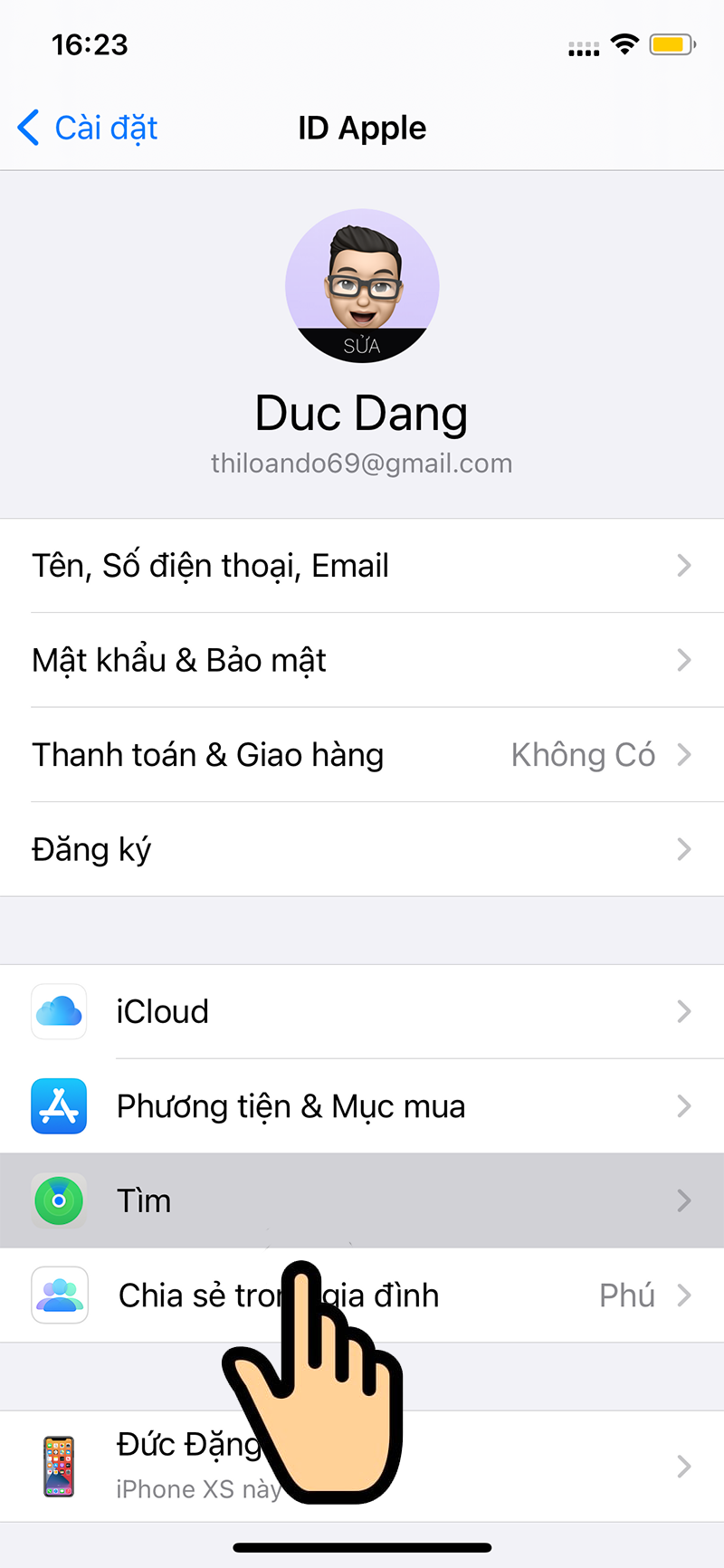 Chọn mục Tìm