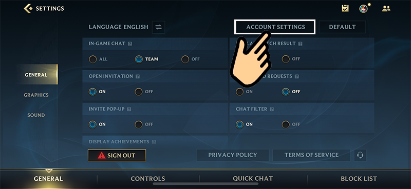  vào phần Account Settings 