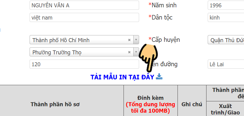 Nhấn mục Tải mẫu in
