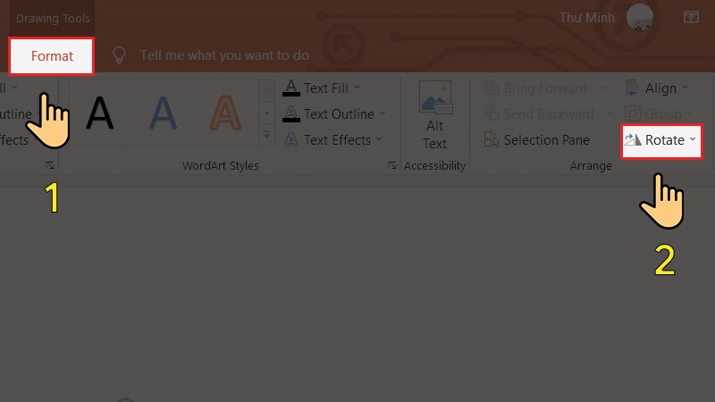 Trong tab Format, chọn Rotate