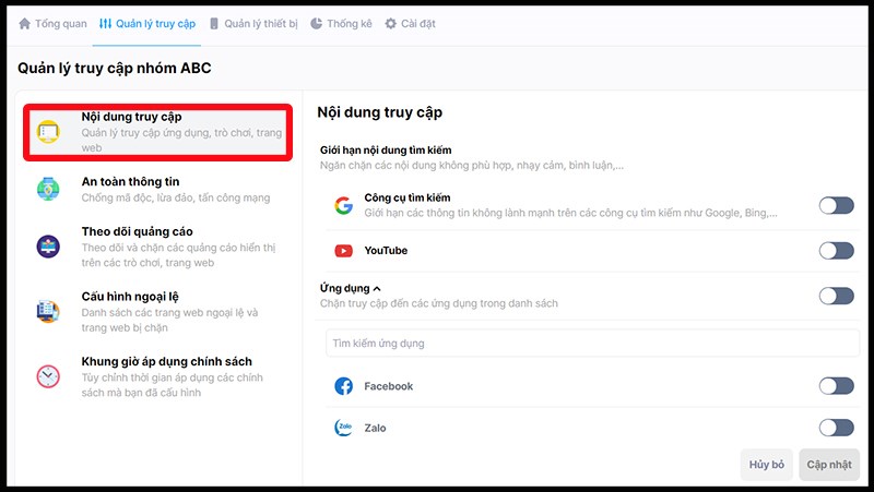Chọn Nội dung truy cập Chọn Nội dung truy cập