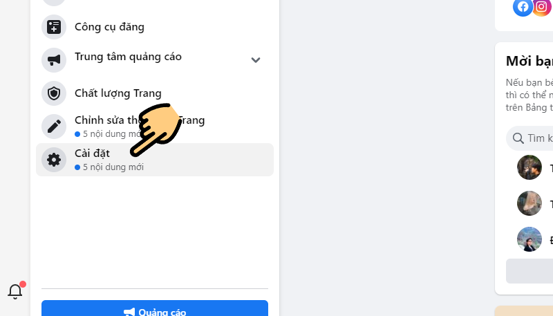 Nhấn mục C&agrave;i đặt