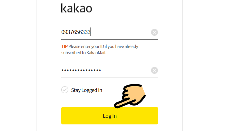 Điền SĐT, mật khẩu tài khoản KaKaoTalk