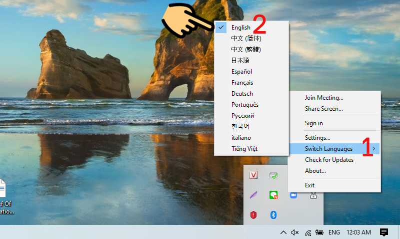 Chọn ngôn ngữ muốn thay đổi trên Zoom