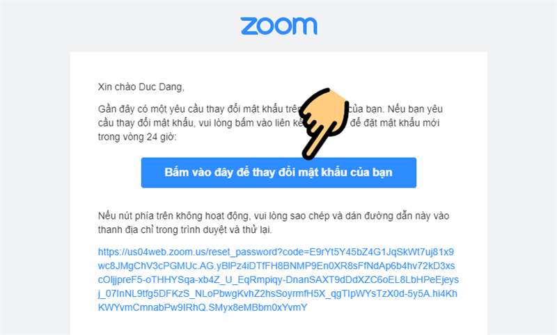 Mở thư của hệ thống Zoom gửi đến