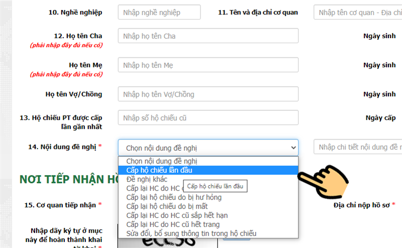 chọn nội dung cấp hộ chiếu