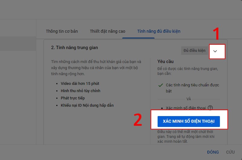 Click vào dấu mũi tên hướng xuống, chọn Xác minh số điện thoại Click vào dấu mũi tên hướng xuống, chọn Xác minh số điện thoại