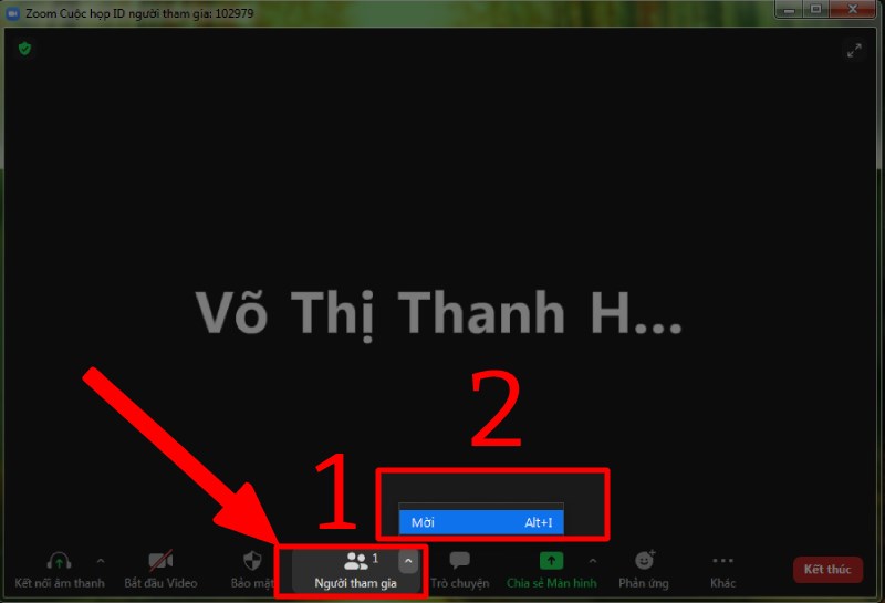 Chọn mục Người tham gia v&agrave; nhấn Mời