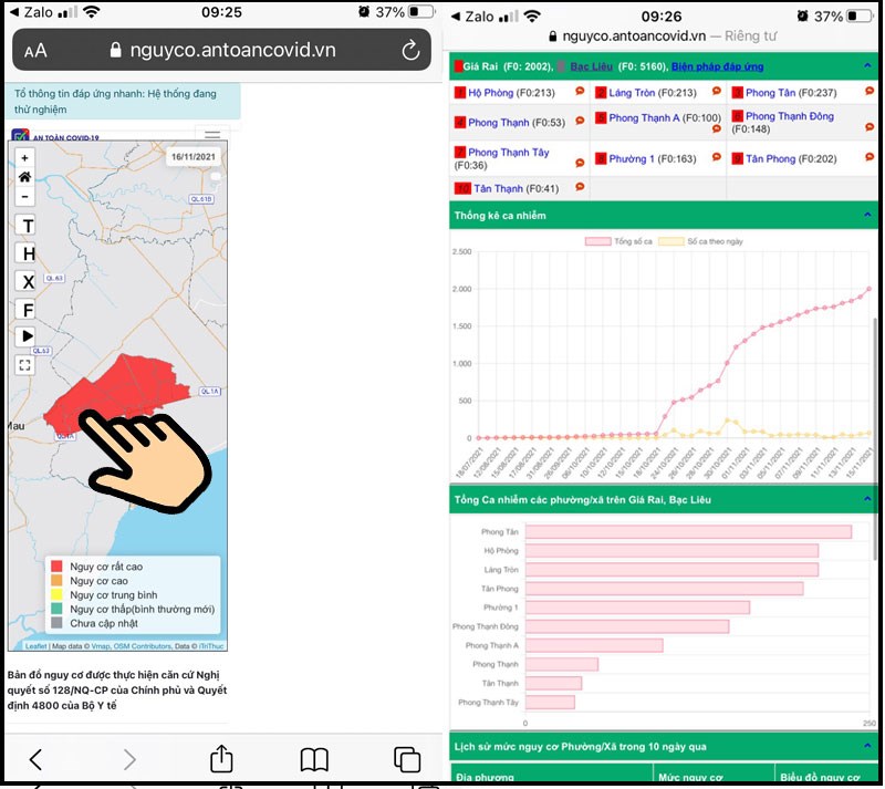 Bấm chọn v&ugrave;ng cấp X&atilde; tr&ecirc;n bản đồ để xem chi tiết hơn tới c&aacute;c x&atilde;