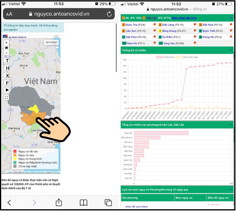 Bấm chọn v&ugrave;ng cấp X&atilde; tr&ecirc;n bản đồ để xem chi tiết hơn tới c&aacute;c x&atilde;