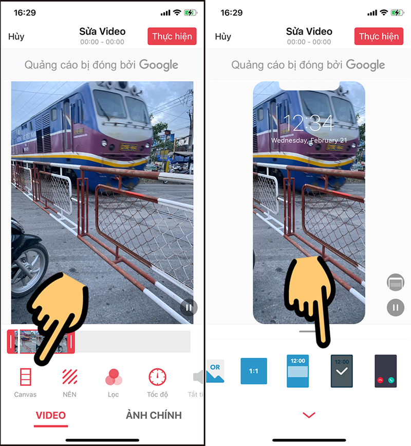 Chọn Canvas để chọn k&iacute;ch thước khung h&igrave;nh
