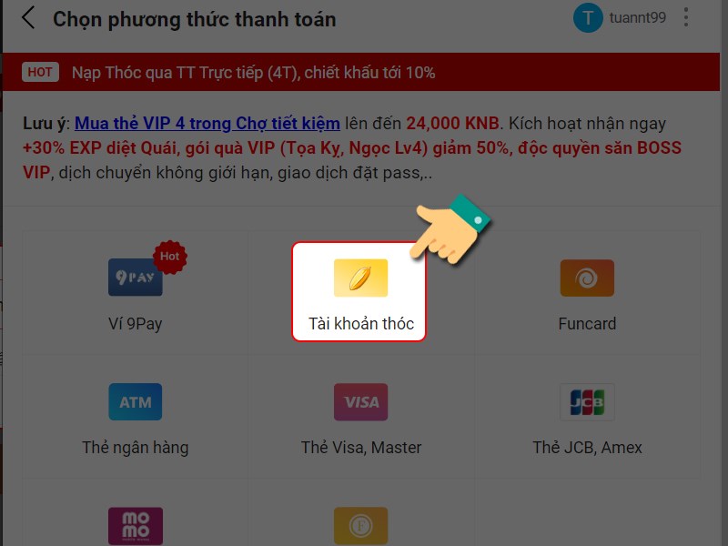 Chọn phương thức thanh toán Chọn phương thức thanh toán