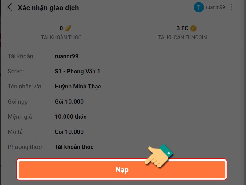 Kiểm tra thông tin và xác nhận nạp Kiểm tra thông tin và xác nhận nạp