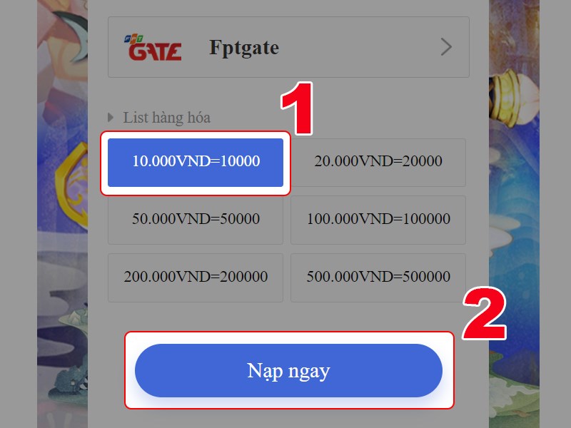 Chọn g&oacute;i nạp