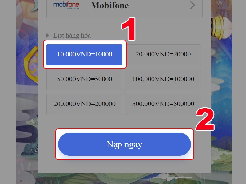 Chọn g&oacute;i nạp