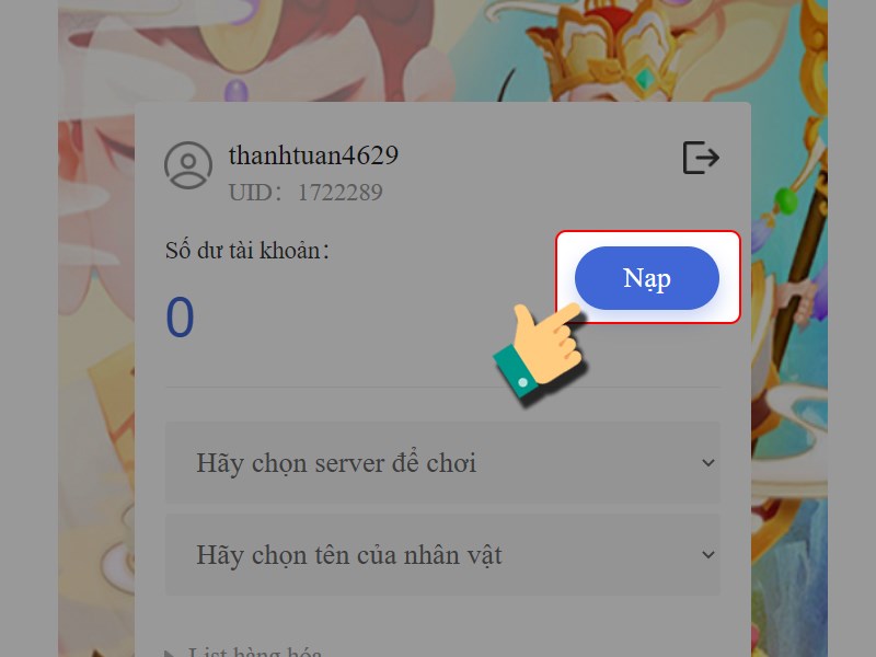 Nhấn v&agrave;o nạp