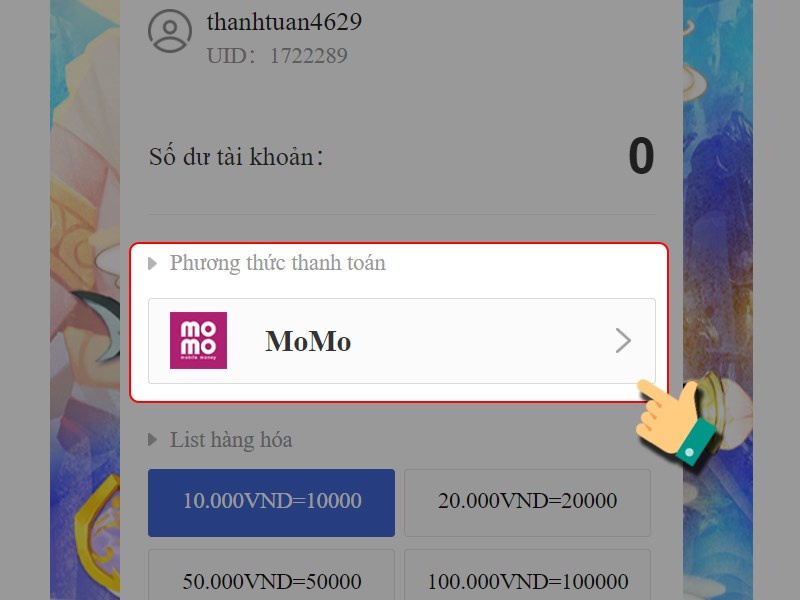 Nhấn v&agrave;o mục Chọn phương thức thanh to&aacute;n