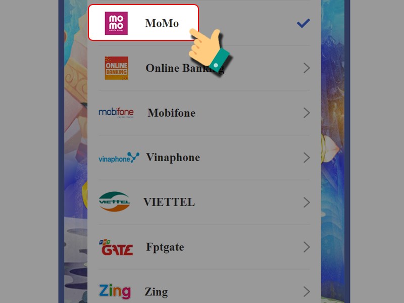 Nạp bằng v&iacute; MOMO