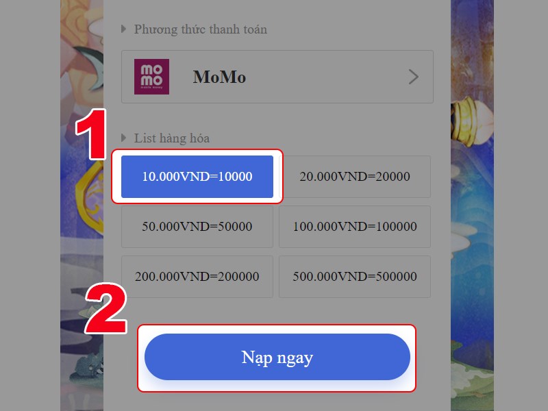 Chọn g&oacute;i nạp