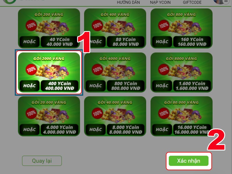 Chọn g&oacute;i nạp