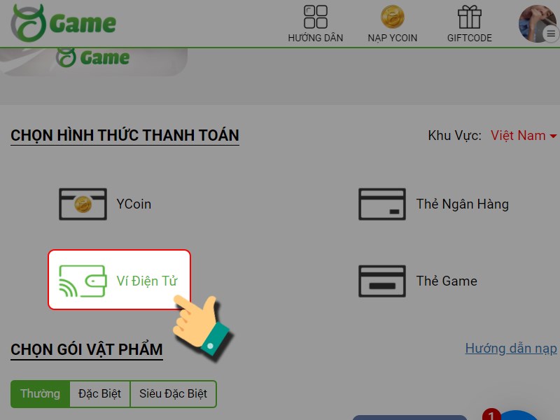 Nạp bằng V&iacute; điện tử