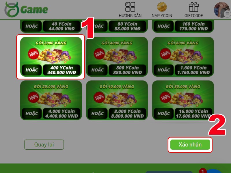 Chọn g&oacute;i nạp