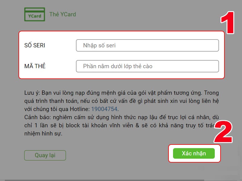 Nhập th&ocirc;ng tin thẻ game để thanh to&aacute;n