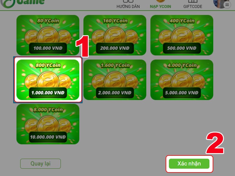 Chọn g&oacute;i nạp