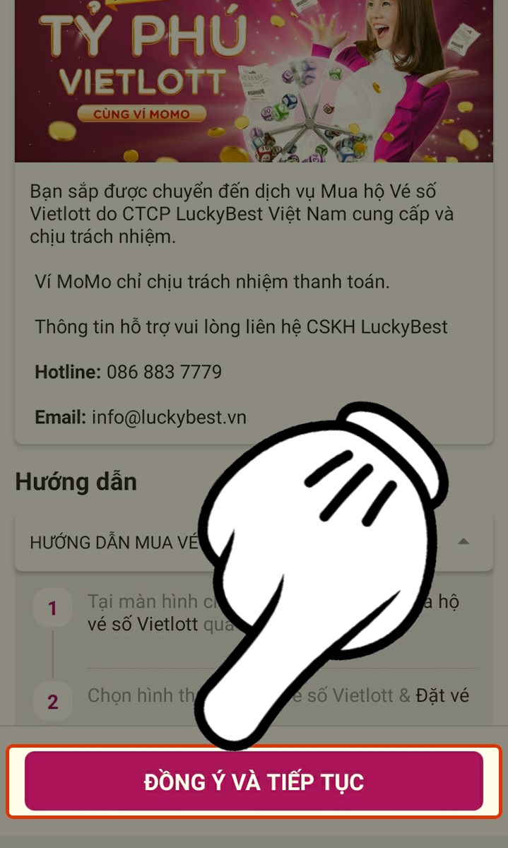 Nhấn đồng ý và Tiếp tục