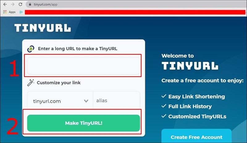 Dán link YouTube vừa sao chép sau đó nhấn Make TinyURL