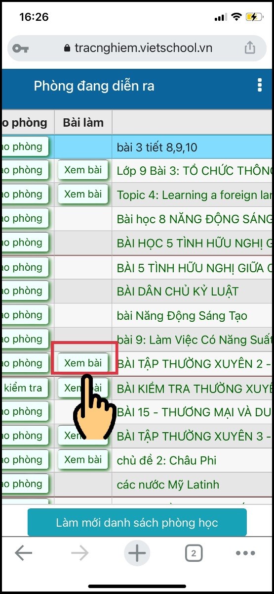 Nhấn nút Xem bài