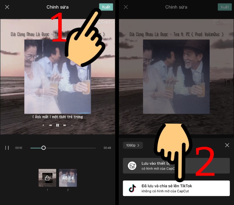 Bấm Xuất, chọn Đã lưu và chia sẻ lên Tiktok... Bấm Xuất, chọn Đã lưu và chia sẻ lên Tiktok...