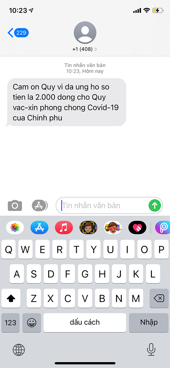 Xác nhận đã nhắn tin ủng hộ Quỹ vắc-xin phòng chống dịch COVID-19