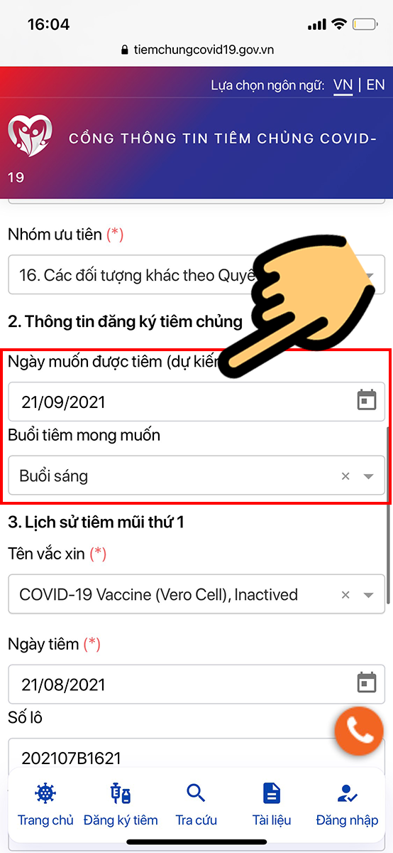 Chọn ng&agrave;y muốn ti&ecirc;m mũi 2