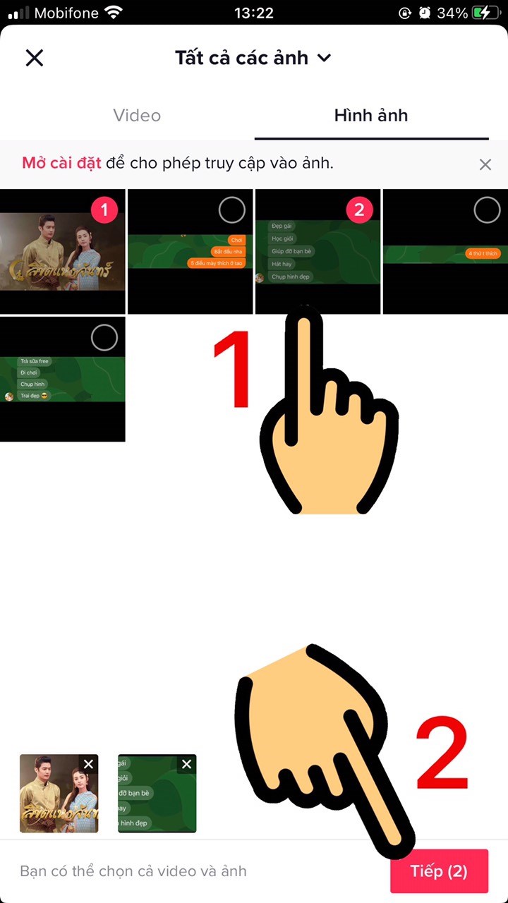 Chọn h&igrave;nh ảnh v&agrave; nhấn n&uacute;t Tiếp